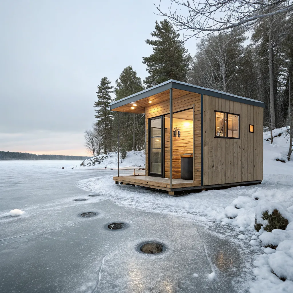 Premium Ice Fishing Cabin on Frozen Lake